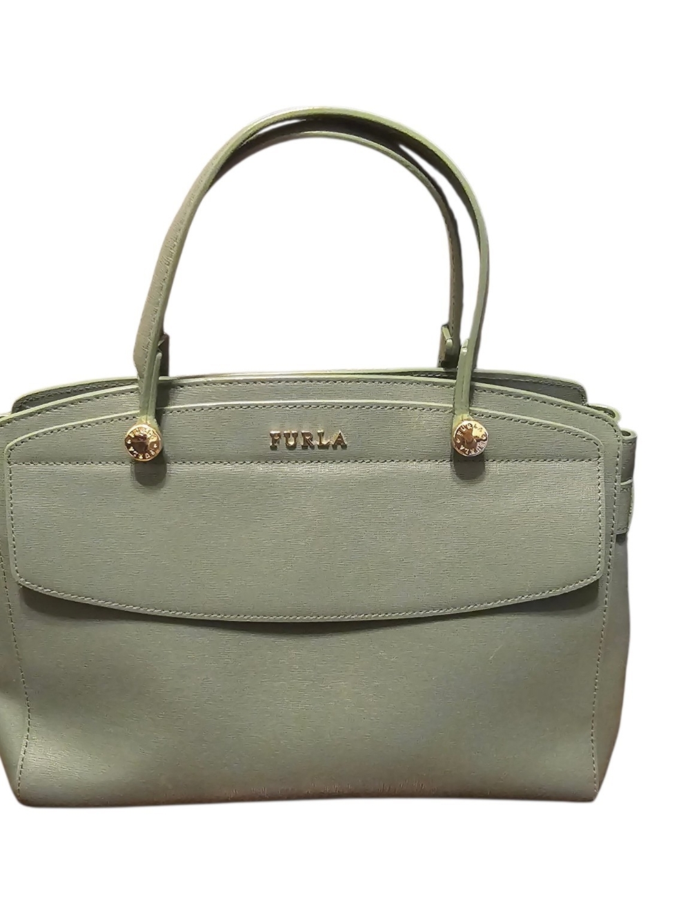 Furla Light Sage Leather Satchel with Gold Hardware